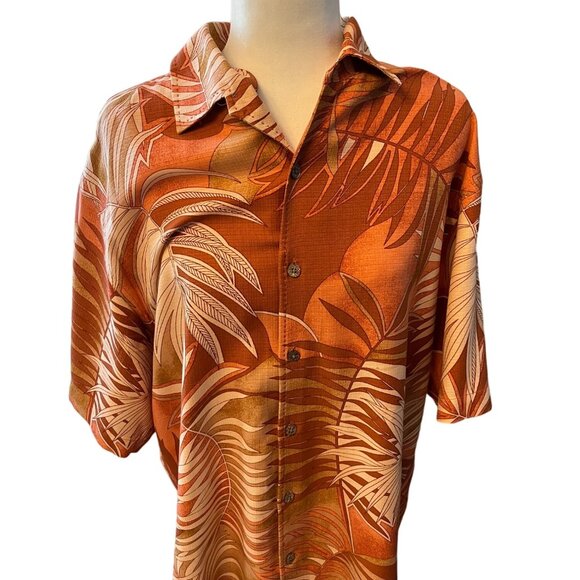 Tommy Bahama Other - Tommy Bahama Orange Hawaiian Print Silk Shirt Size Large